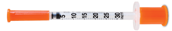 0.3 ml insulin syringe graduated to 30 units
